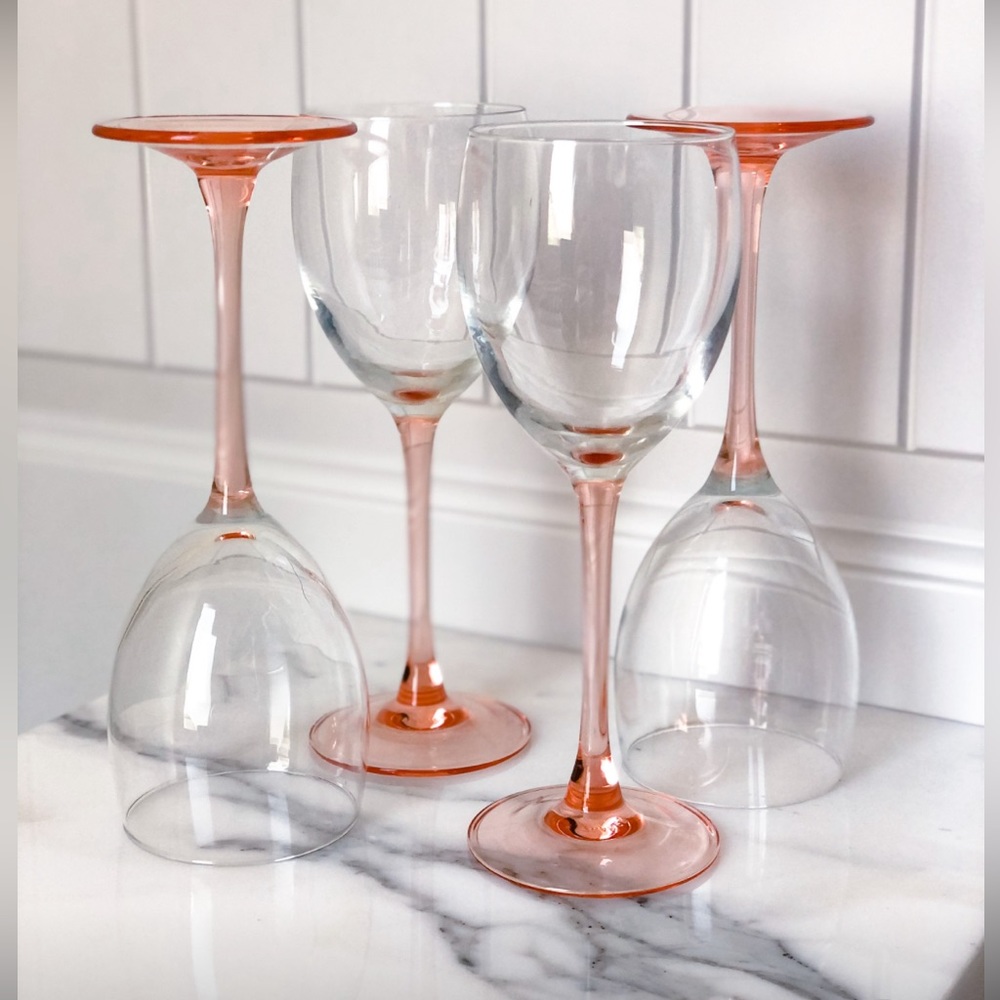 Pink Wine Glasses Vintage Luminarc Stemmed Red Wine  Glass Set of 4